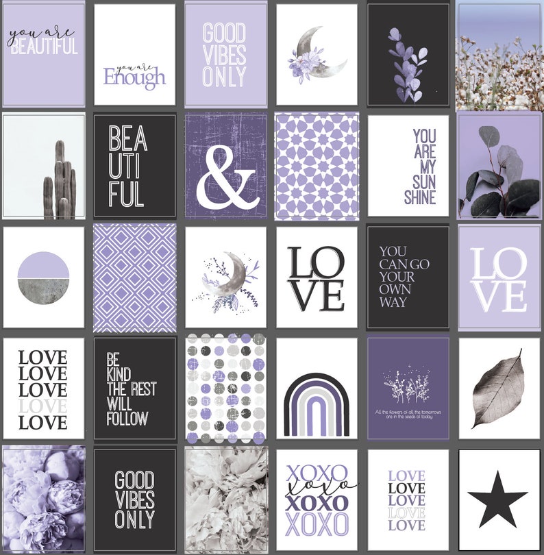 28 Purple Wall Art Set Purple Wall Decor Set Girls Room Etsy