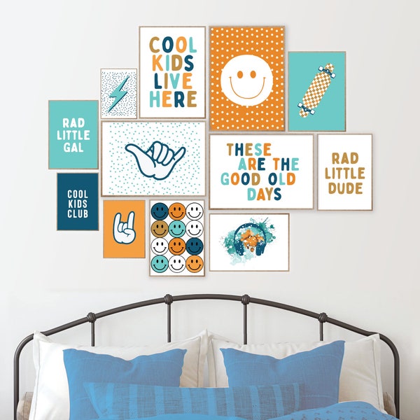 25 Blue Orange wall art set, Boys room Print Set, Boys Room Decor, Teen Boy Room art, Boy Bedroom Gallery wall ,Ocean wall art set, Prints