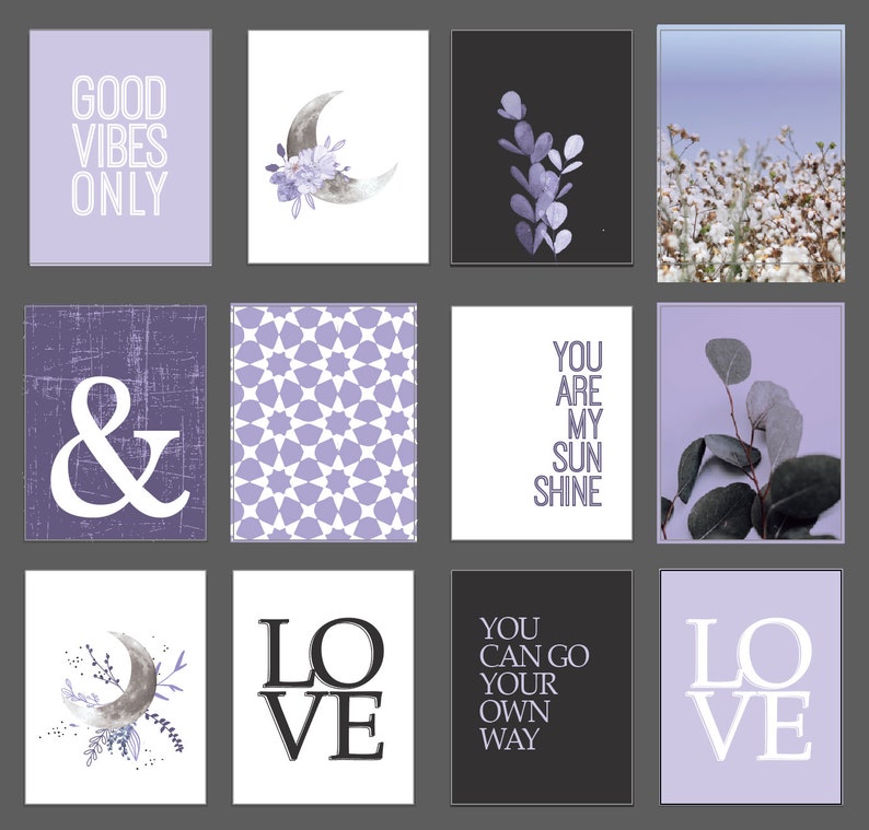 28 Purple Wall Art Set Purple Wall Decor Set Girls Room Etsy