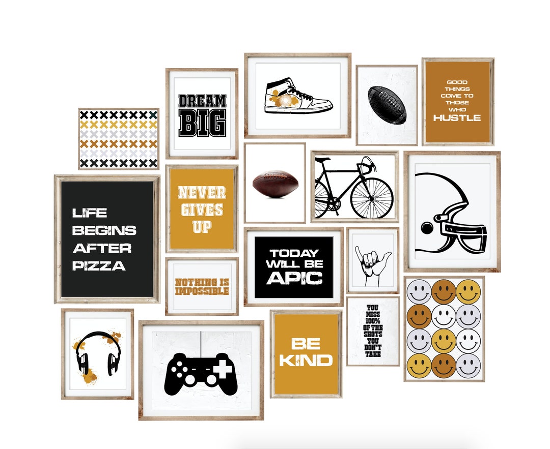 30 Black & White Teen Boy Room Decor Set, Printable Wall Art Set ...