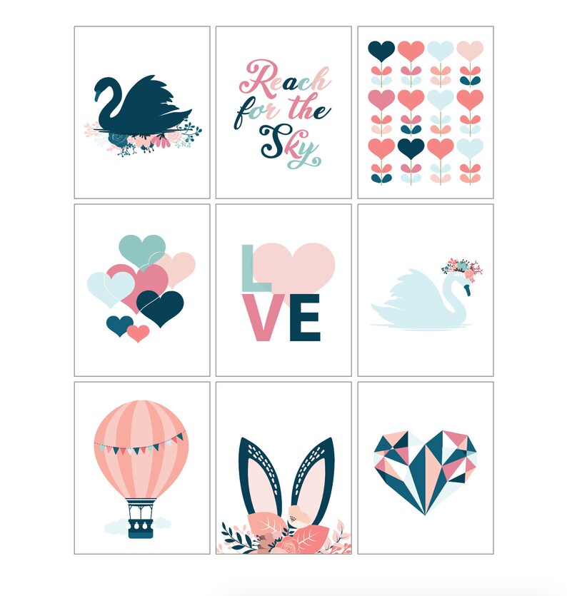 12 Pink Wall Art Set Teen Girl Wall Art College Dorm Decor Etsy