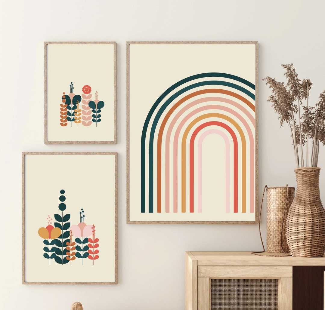 9 Colourful Print Set, Printable Wall Art Bundle, Nordic Wall Art