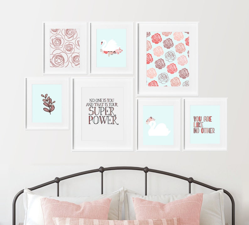 Girl Bedroom Wall Art Set Blush Pink Print Set Printable Etsy