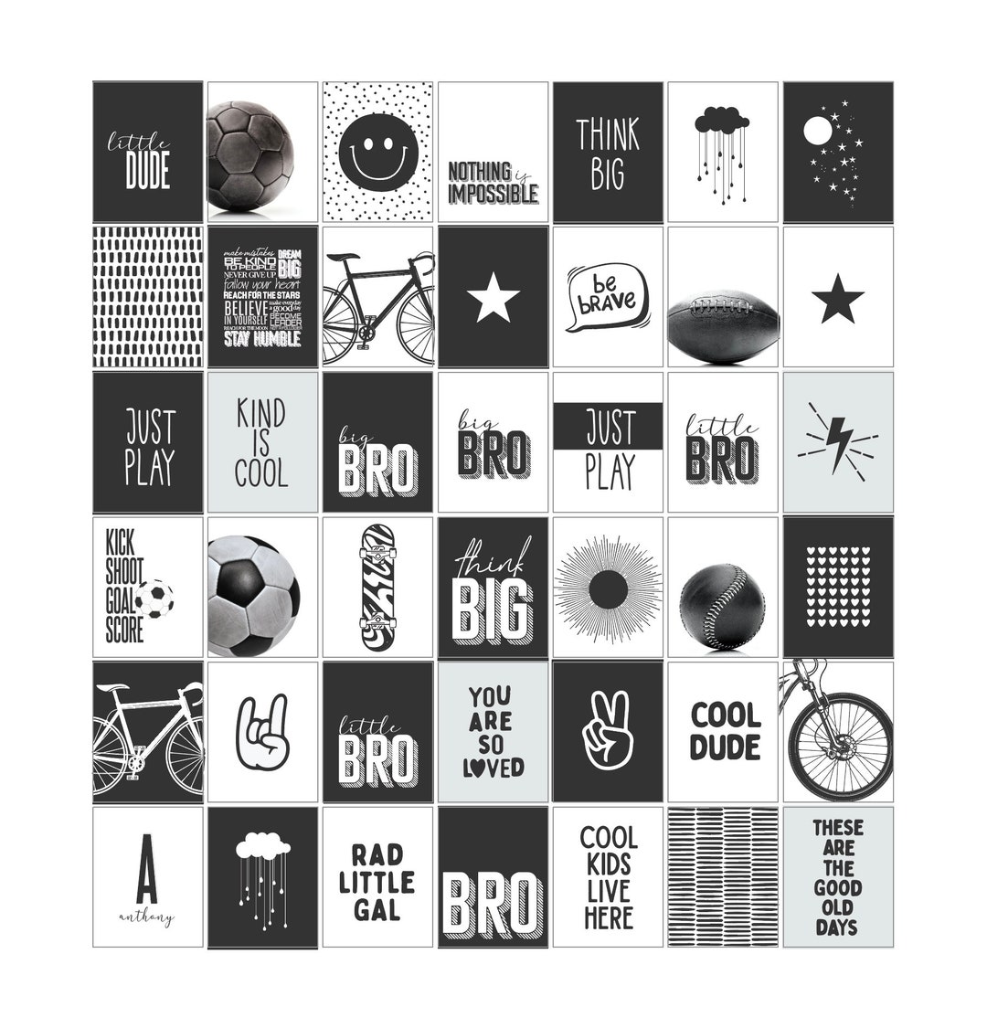 40 Gray and White Printable Set, Boys Room Wall Art, Boy Room Decor ...