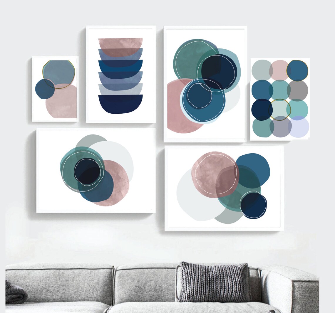 Abstract Print Set Blue Abstract Wall Art Set Blue Wall Etsy