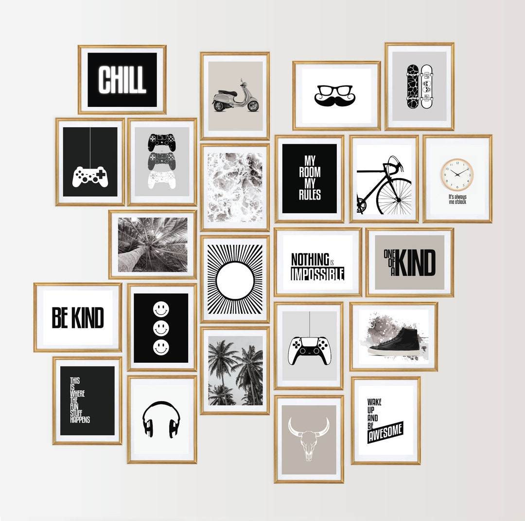 22 Black & White Teen Boy Room Decor Set, Printable Wall Art Set, Teen ...