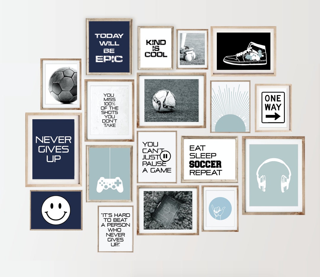 32 Blue &amp; White Printable Wall Art, Teen Boy Room Decor Set ...