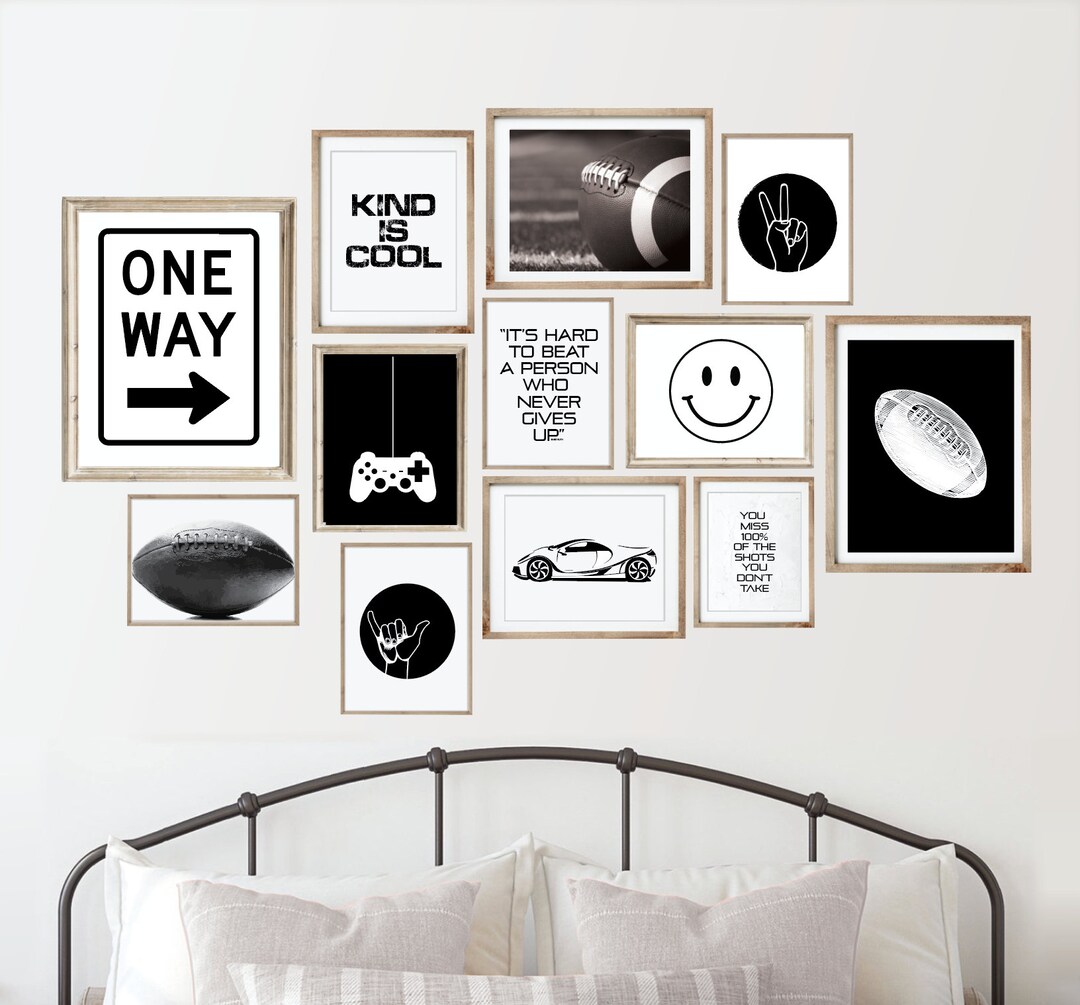 34 Black &amp; White Teen Boy Room Decor Set, Printable Wall Art Set ...