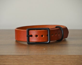 Chestnut Leather Dog Collar, Personalized, Premium English Bridle Leather, Solid Brass Buckle and D-Ring, Hand-Crafted, Custom Stamped