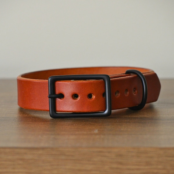 Chestnut Leather Dog Collar, Personalized, Premium English Bridle Leather, Solid Brass Buckle and D-Ring, Hand-Crafted, Custom Stamped