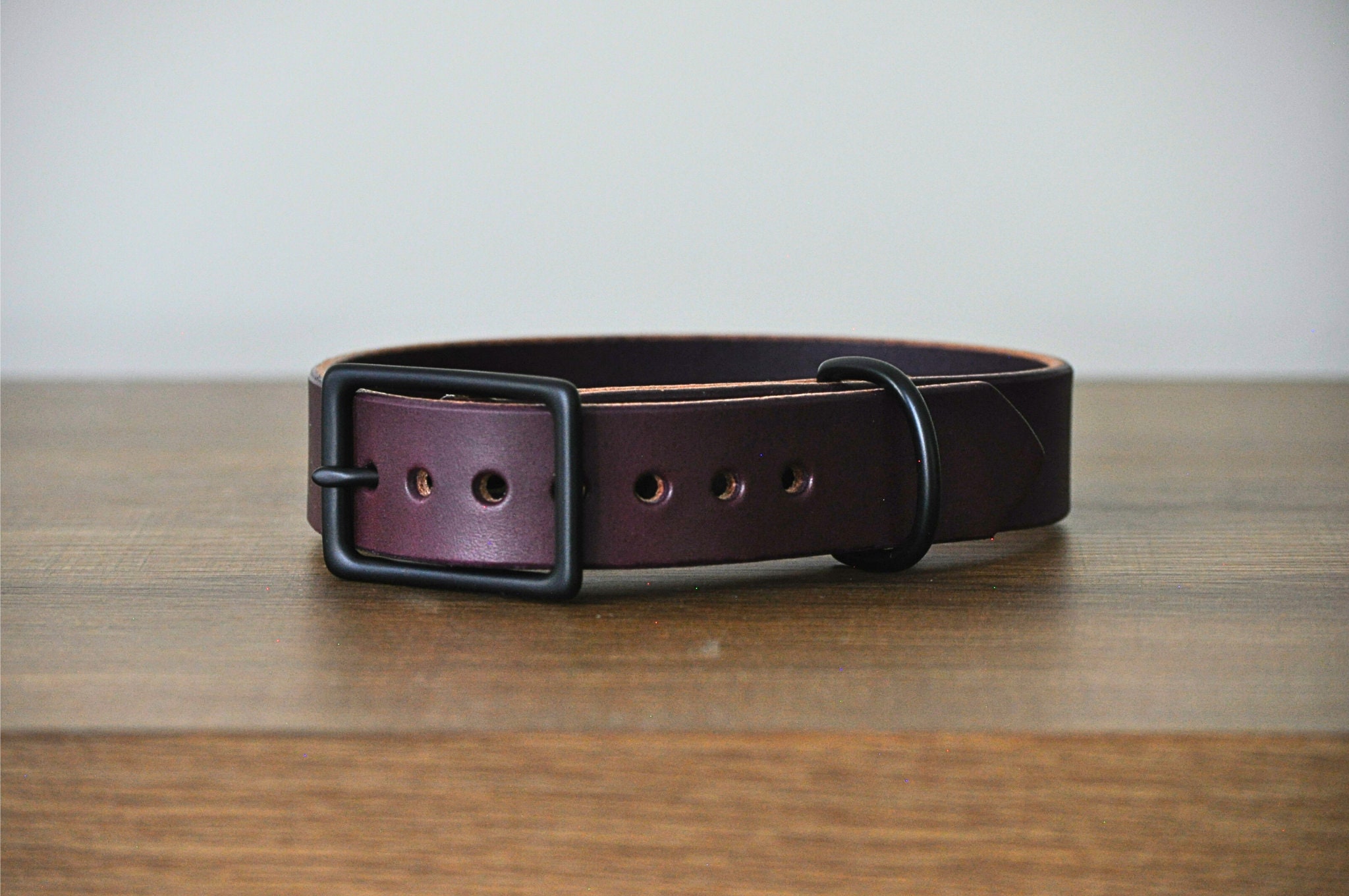 Purple Leather Dog Collar, Personalized, Premium English Bridle Leather, Solid Brass Buckle and D-Ring, Hand-Crafted, Custom Stamped