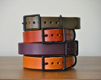 Personalized Leather Dog Collar, Premium English Bridle Leather, Solid Brass Buckle and D-Ring, Hand-Crafted, Custom Stamped