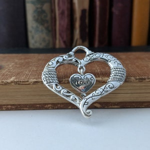 Heart Love Heart Large Silver-Tone Charm Heart Pendant by JewelsCharmsMore Quantity Bulk Discounts
