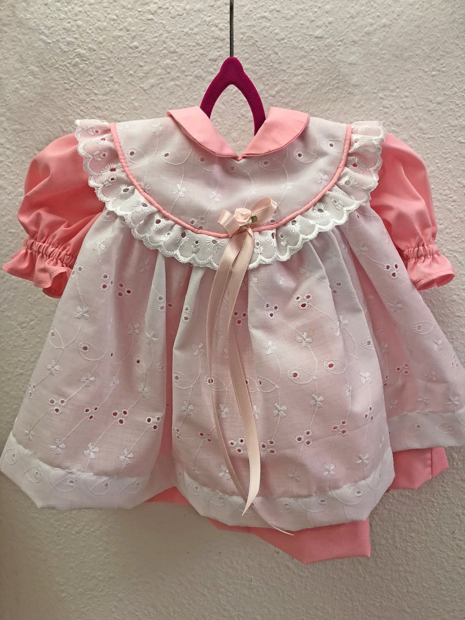 Baby Girl Dress, Newborn Pink Handmade Dress, White Eyelet Dress Etsy UK