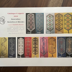 Bobbin Lace Catalogue 6 bookmarks by Claudette Bouvout - Catalogue 6 signets 2019 in Blonde style lace- stapled pattern pack