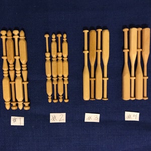 Square Lace Bobbins by the Dozen 11.50 - 16.50/ dozen - Fancy Square Long & Short Double Head and Simple Square Light wood