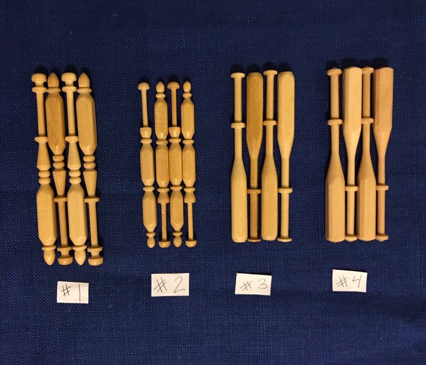 Square Lace Bobbins by the Dozen 11.50 - 16.50/ dozen - Fancy Square Long & Short Double Head and Simple Square Light wood