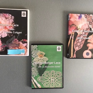 Bobbin Lace DVD&#39;s 56.50 Milanese Lace with Louise Colgan, Color in Torchon with Jean Leader & Schneeberger Lace with Lia Baumeister-Jonker