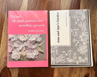 ¡Novedad! Cuadernos de encaje de bolillos Binche de Kumiko Nakazaki: El jardín de Ama y Apa o ¡Pruébame! 60 pequeños diseños con fondos de copos de nieve.