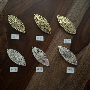 Tatting Shuttles 17.50 each available In 3 Different styles with 2 different finishes approx 3&quot; Filigree Tatting Shuttle- New Hearts style