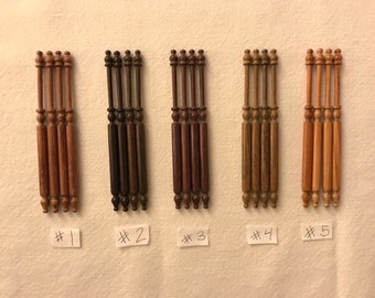 Midlands or English Bobbins packaged per Dozen 24.00-44.50 Fancy woods in Bubinga, Black Chacate, DK Purple Heart, Amazukoe, & Pink Rosewood