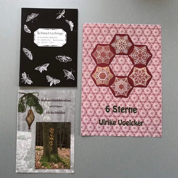 Bobbin Lace books / pamphlets 12.00-17.50 ea - Ulrike Voelcker/Löhr- Schmetterlinge 10 butterfly patterns, Weihnachtsdekoration or 6 Sterne