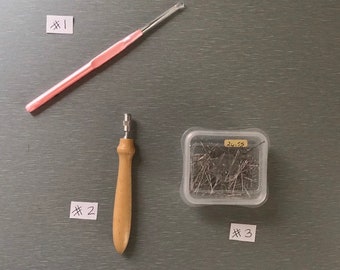 Bobbin Lace Tools 7.50 -12.50 each - .60mm crochet hook, Pin Vise Pricker, or Size 26.55 Bobbin Lace Pins