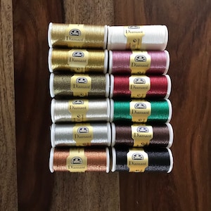 Metallic Bobbin Lace/Embroidery Thread- 4.50 each Available in Mez Diadem colors Gold or Silver or DMC Diamant Color Brownish Bronze