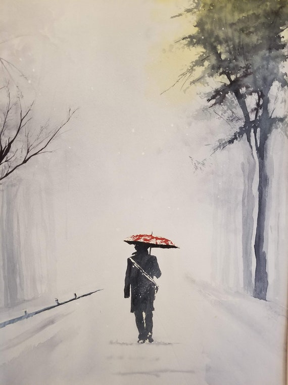 Hombre solitario Pintura a color de agua original en papel - Etsy México