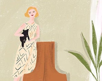 Woman with Cat at Home