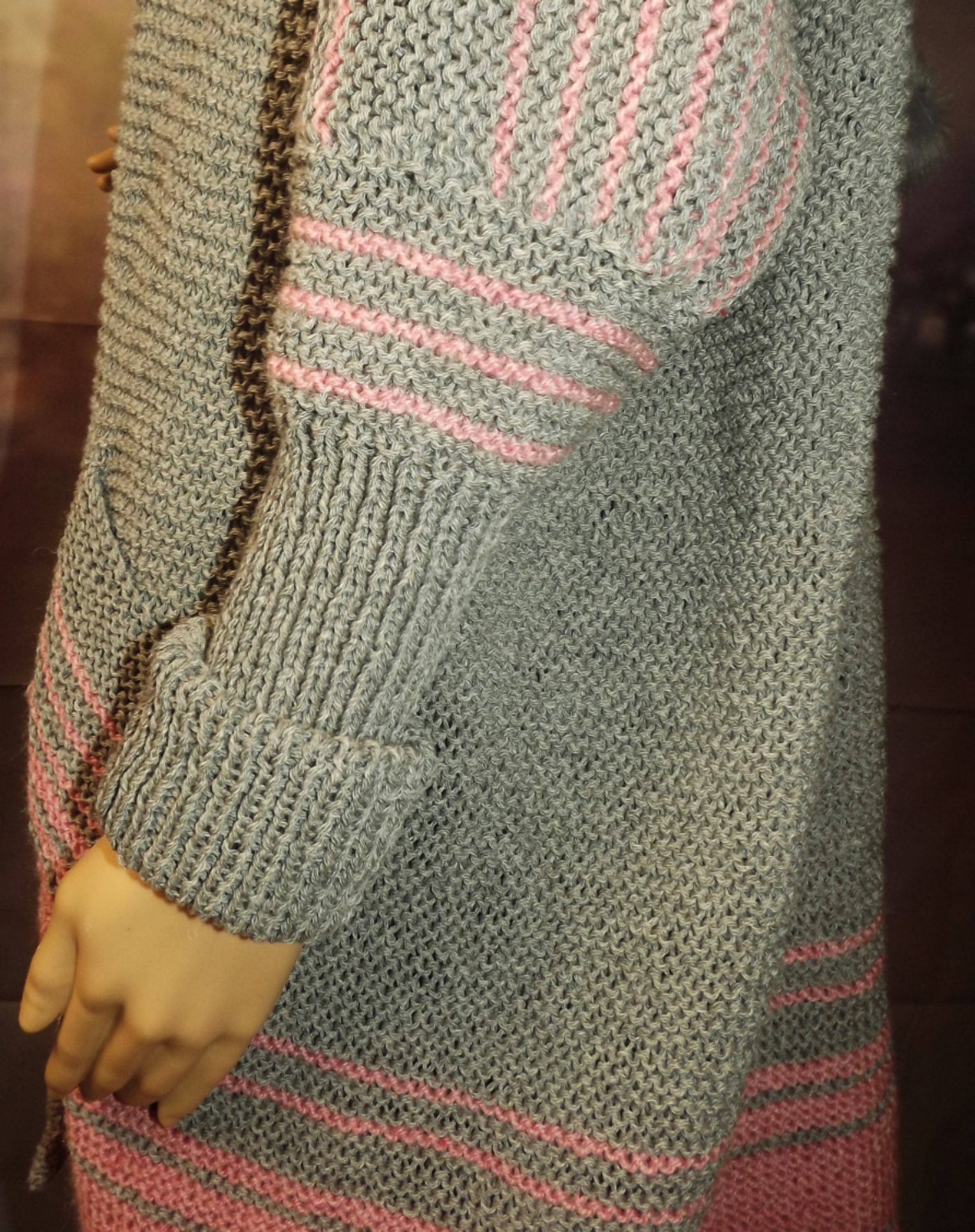 Grey and Pink Cardigancoat With Hood. Hand Made of 100 Etsy UK