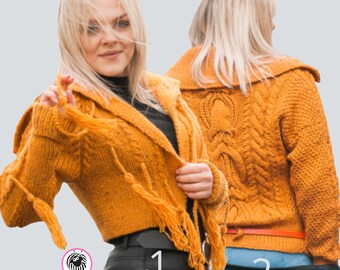 Handgefertigte Senf Wollpullover | Boho Fringe Cardigan oder Zip Up Bomber