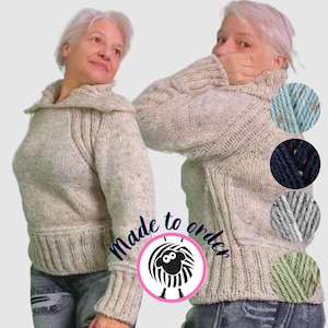 Hand-Knitted Wool Blend Sweater with Large Collar | Cosy Oversized Pullover, Made to Order | Custom Colours & Sizes