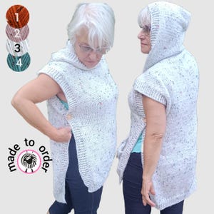 Hand-Knitted Wool Blend Hooded Vest: Custom Made-to-Order Gilet
