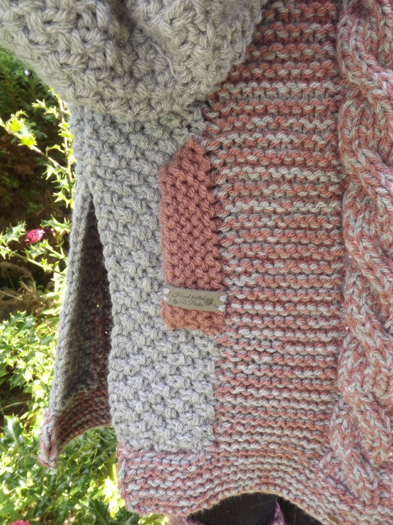 Two colored cable hooded jacket pattern PDF English Etsy