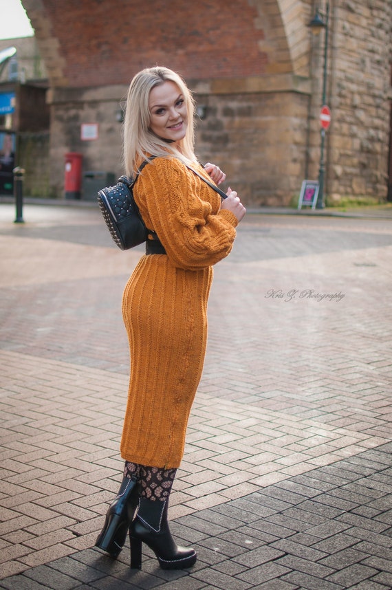 mustard knit dress