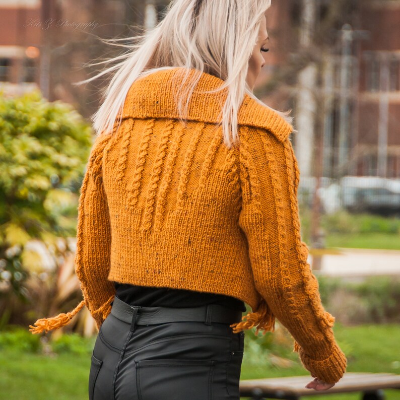 Mustard color cable knitted cropped sweater. Made in England Etsy