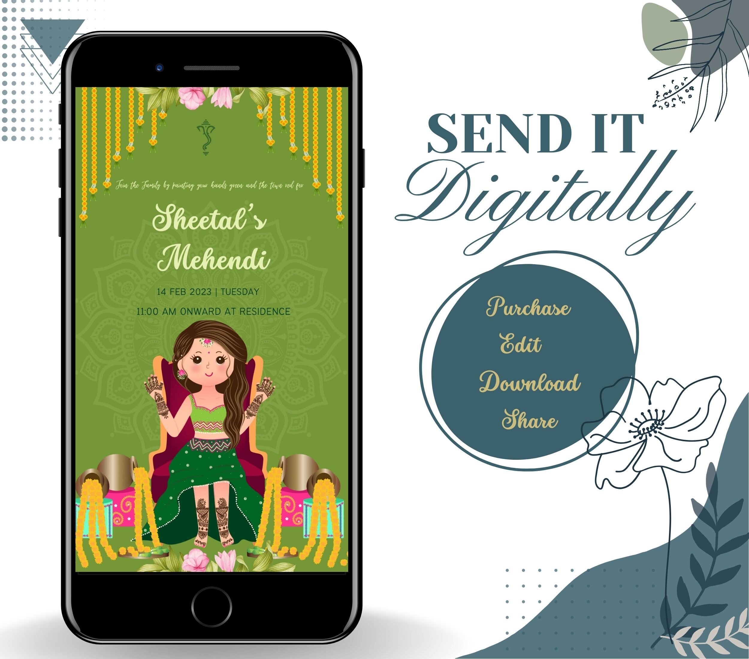 Cute Bridal Mehendi Invitation | Customizable Indian Wedding Card ...