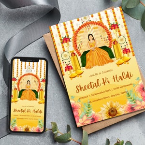 Haldi Invitation | Indian Haldi Digital Invitation | Haldi Mobile Invitation | Canva DIY Printable Invitation| Indian Wedding Digital Invite
