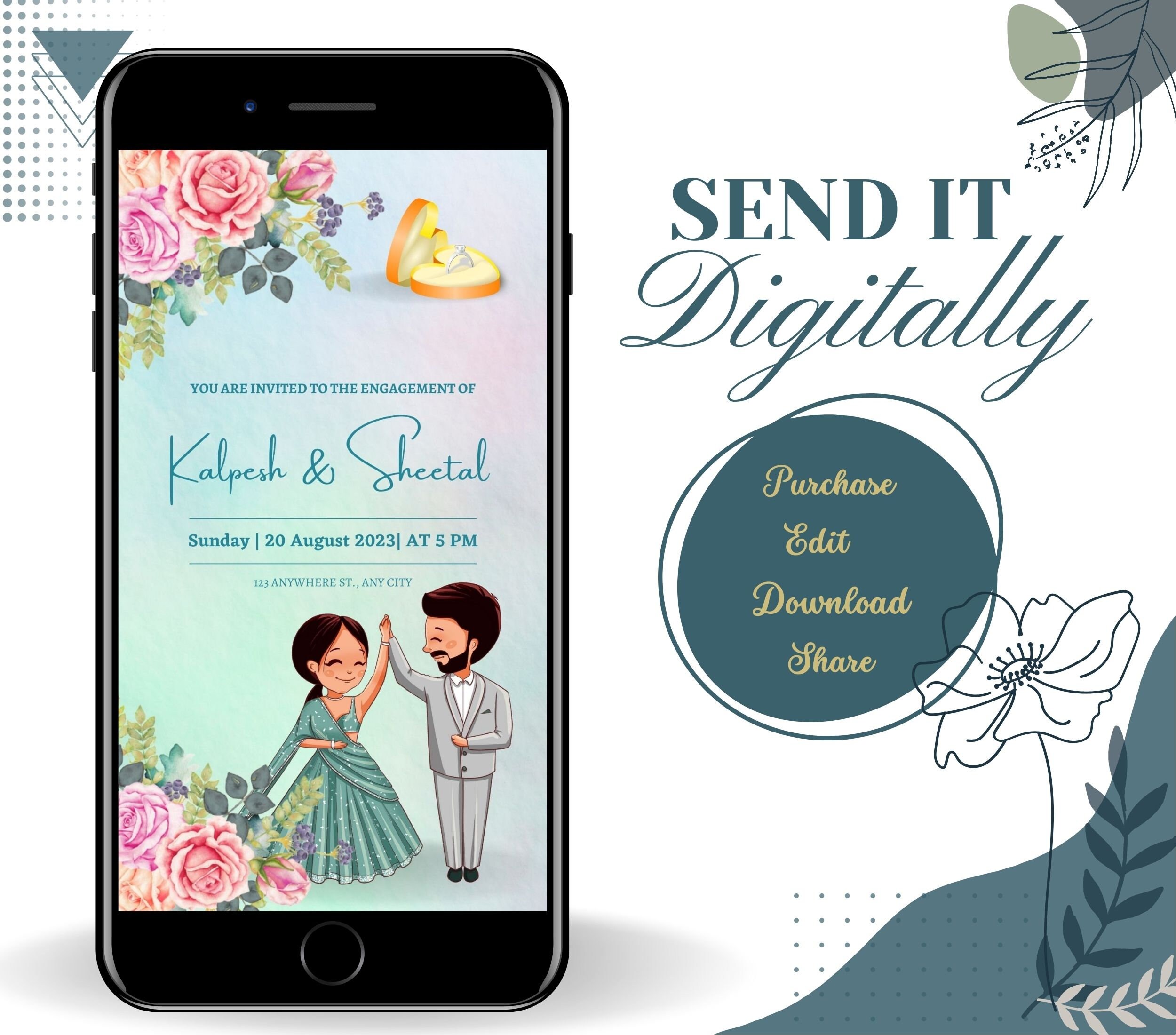 Digital Engagement Invitation Template Canva Full Customizable Etsy