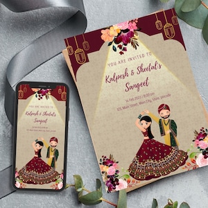 Cut Couple Sangeet Invitation Design|Indian Wedding e-Invitation Template|Musical Night Invitation|Indian Sangeet Invitation|Dolki Invite