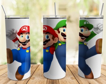 20 Oz Skinny tumbler background sublimation designs Super Mario Tumbler PNG
