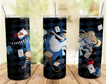 20 Oz Skinny tumbler background sublimation designs Alice In Wonderland Tumbler PNG