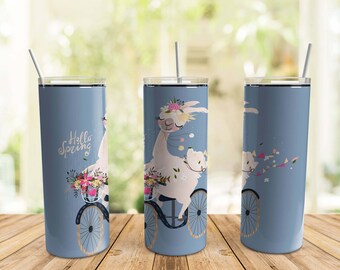 20 Oz Skinny tumbler background sublimation designs Hello Spring Tumbler PNG