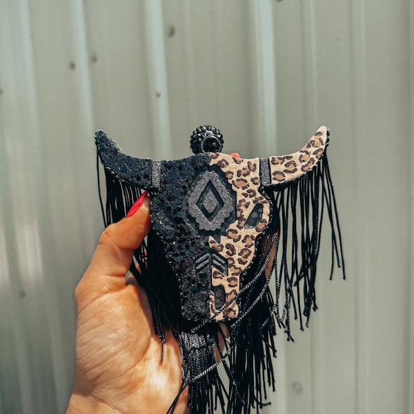 Black Cheetah Bull Skull Car Freshie