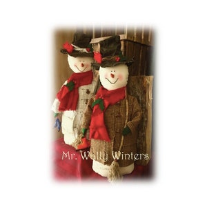 Modello PDF per cucire il pupazzo di neve primitivo / Modello per bambola d&#39;arte popolare del pupazzo di neve di Mr. Wally Winters / Modello per artigianato natalizio