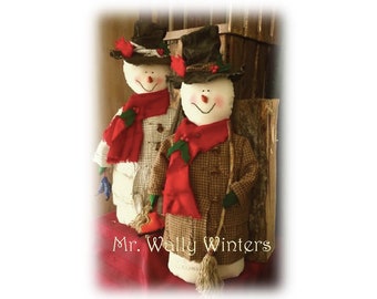 Primitive Snowman Sewing PDF PATTERN / Mr. Wally Winters Snowman Folk Art Doll Pattern/ Christmas Craft Pattern