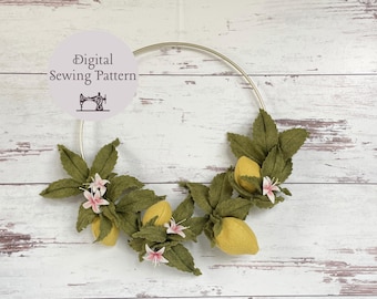 Felt Meyer Lemon and Blossom Wreath PDF Pattern / Felt Floral Handmade Wreath Tutorial / PDF Digital Download and Pattern