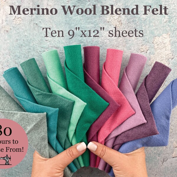 10 Wool Blend Felt Sheets / Choose Your Own Colours Merino Wool Blend 9x12 Sheets / High Quality Merino Wool Blend Felt