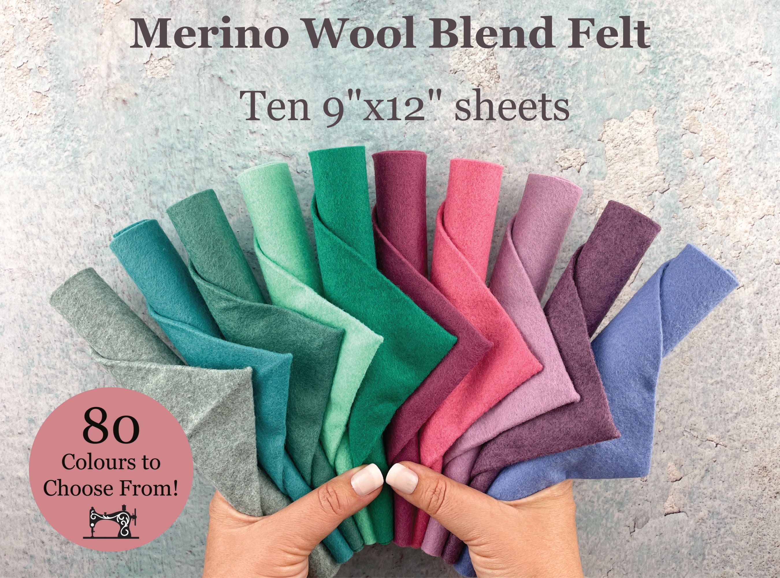 Merino Wool Blend Felt Crafting Sheets Adhesive Backing 1.5mm Thick 9 x 12